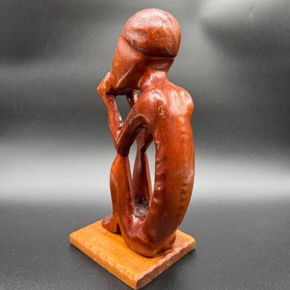 Wood African Inspired Sculpture Statue Man Sitting Eclectic Decor - Picture 3 of 9